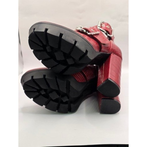 So Me YONCE Women's Red Croc Embossed Platform Buckle Chunky Heel Ankle Boot 6.5 - Picture 5 of 9